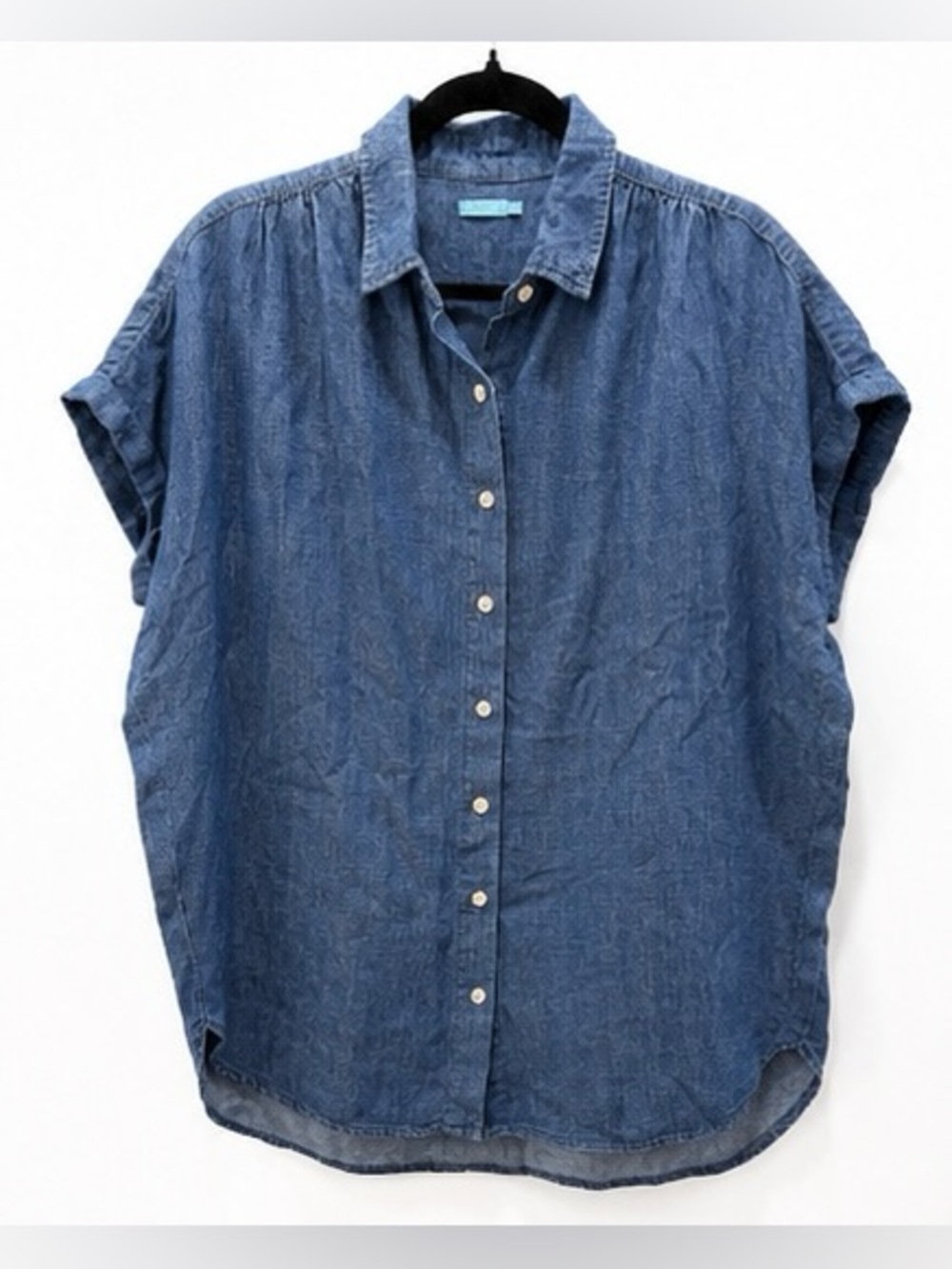 J. McLaughlin Linen Button Down Chambray Blue Blouse Relaxed Fit Size Medium